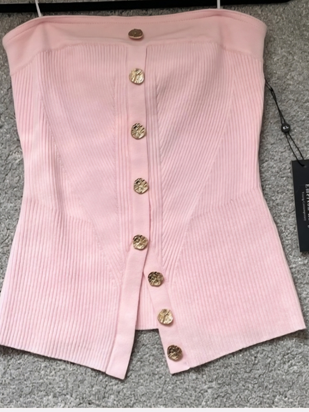 Emerson Lang Strapless Ribbed Corset Top with Gold Buttons - Light Pink